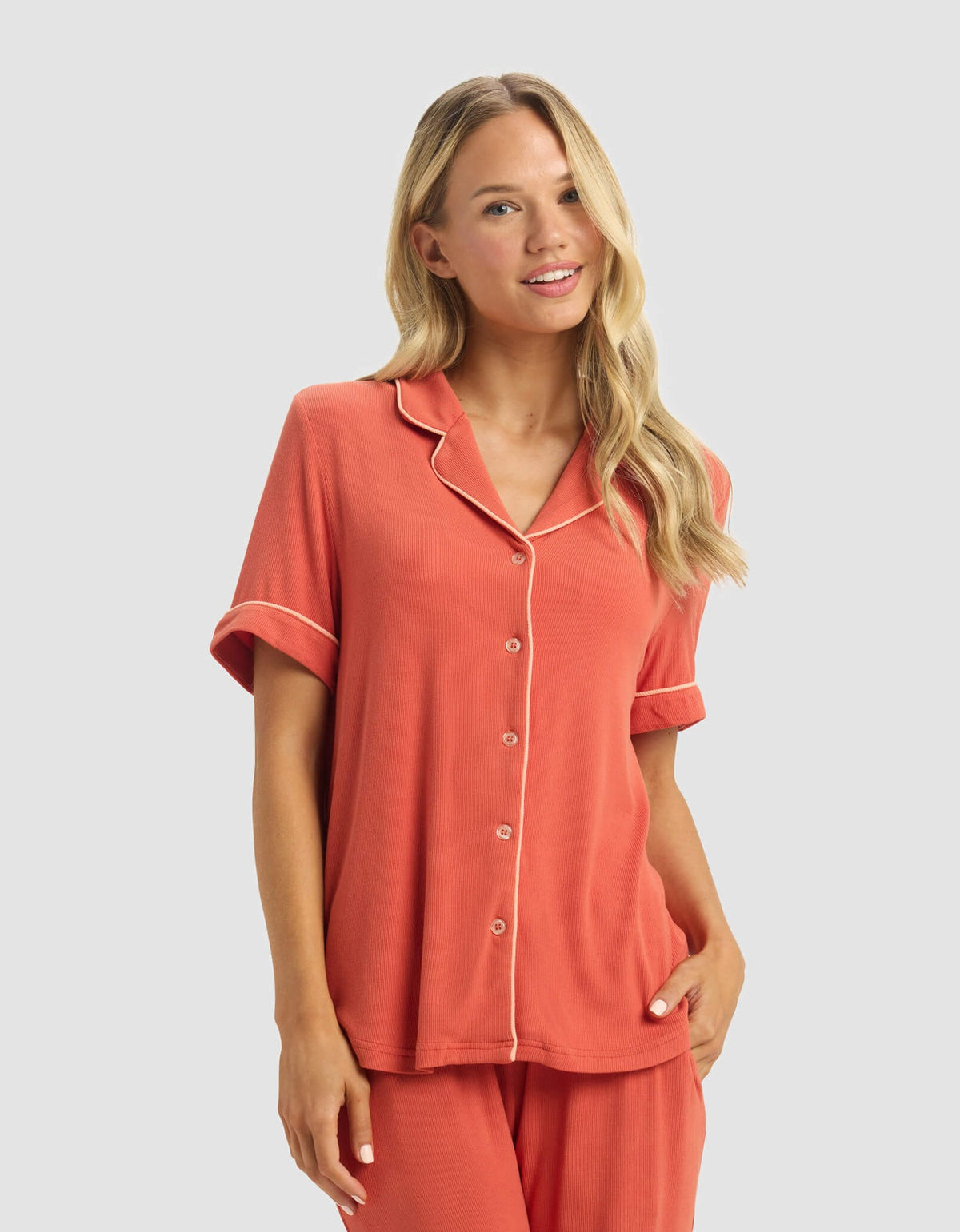 Women's Bamboo Rib-Knit Classic Short Sleeve Pajama Top