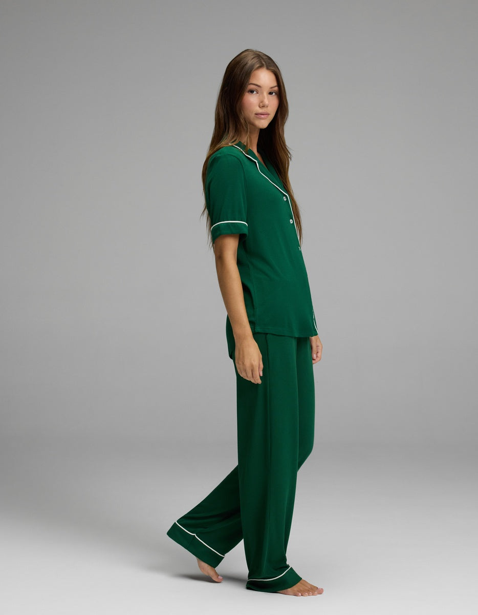 Women's Bamboo Rib-Knit Classic Short Sleeve & Pant Pajama Set